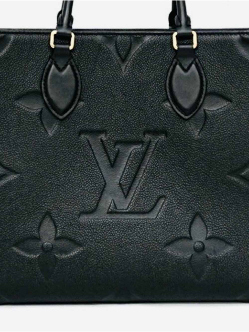 Louis Vuitton Black Embossed Monogram Tote with Gold Hardware
